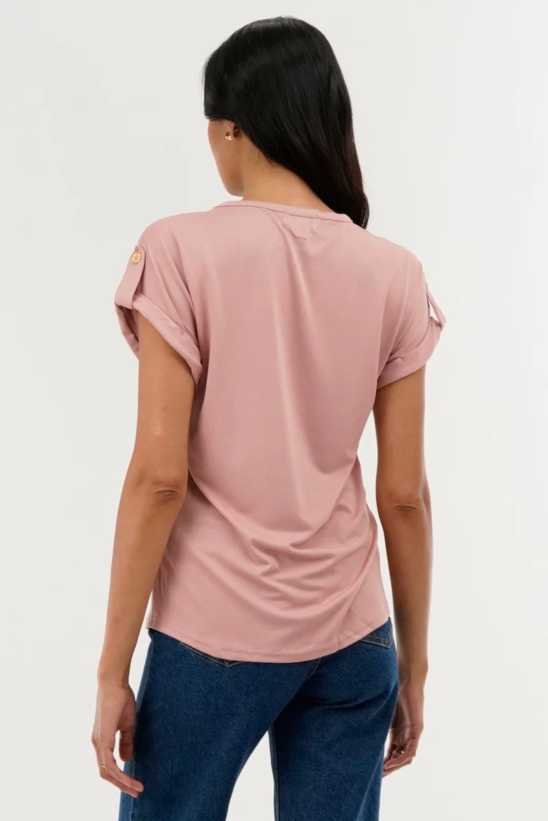 Costa Blanca Basic Cap Sleeve Tee - Pink - Image 3