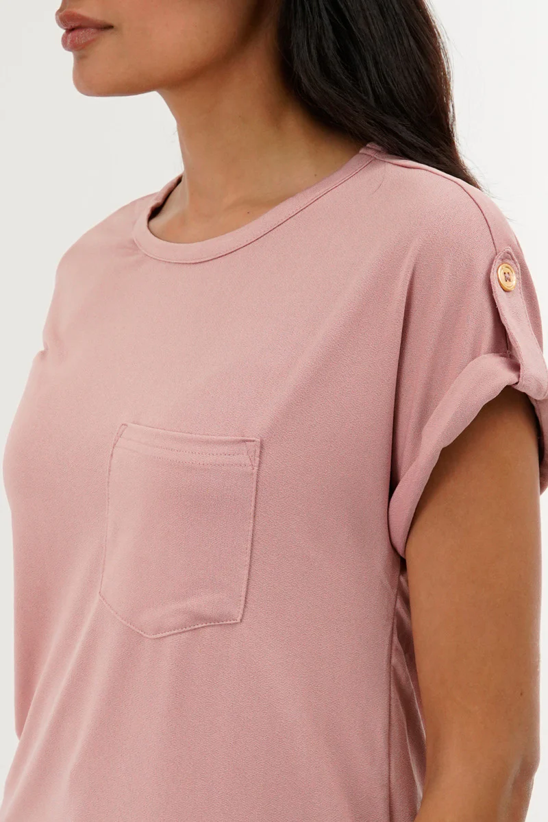 Costa Blanca Basic Cap Sleeve Tee - Pink - Image 4