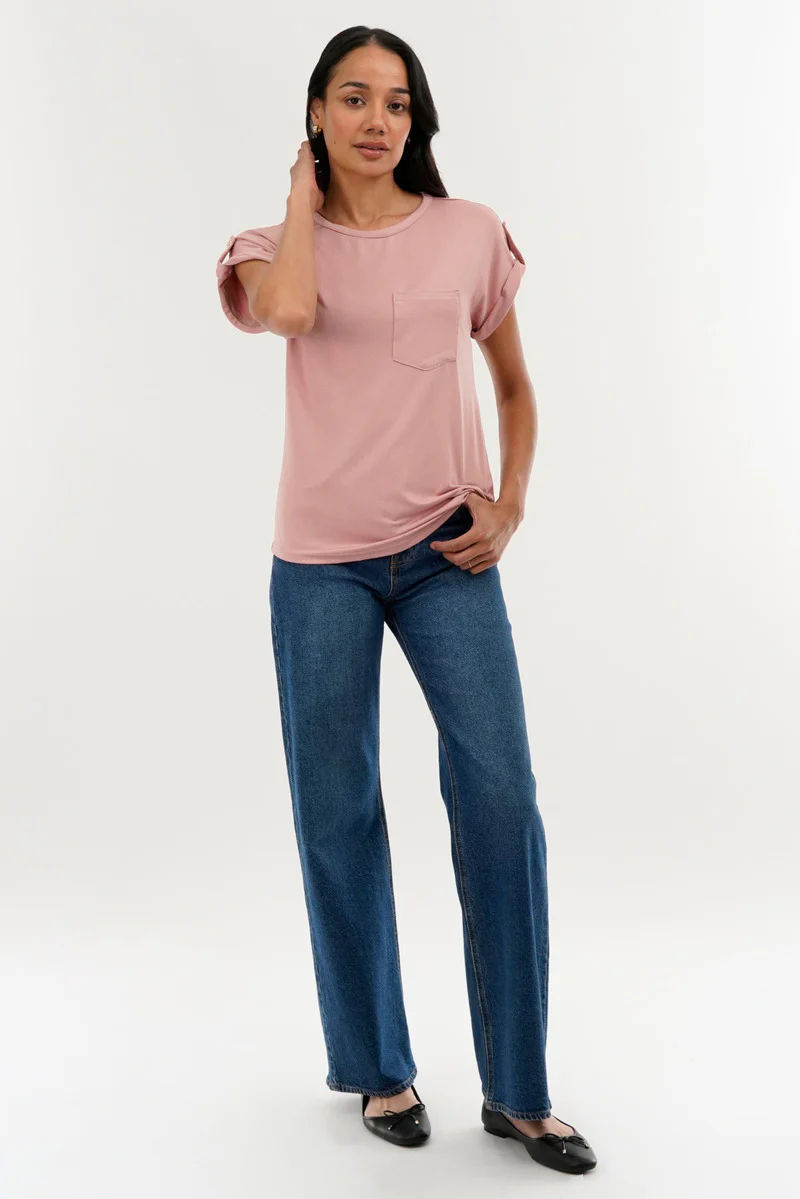 Costa Blanca Basic Cap Sleeve Tee - Pink - Image 5