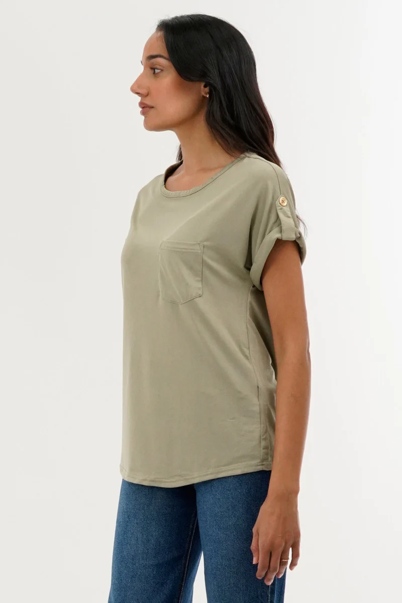 Costa Blanca Basic Cap Sleeve Tee - Green - Image 2