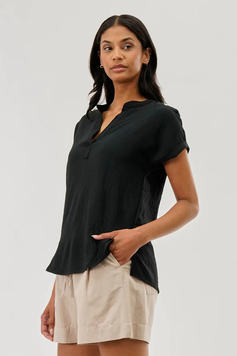 Stylexchange Vintage V-Neck Short Sleeve Blouse - Black - Image 2