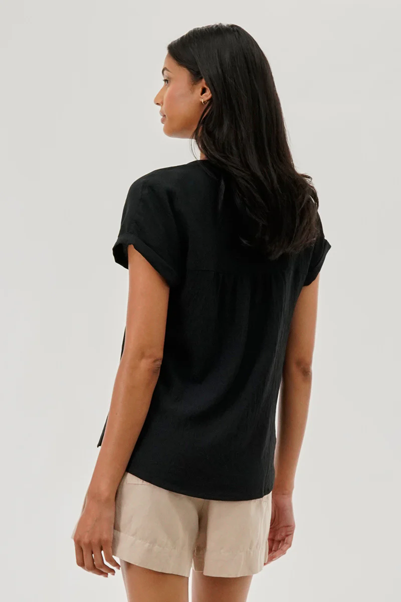 Stylexchange Vintage V-Neck Short Sleeve Blouse - Black - Image 3