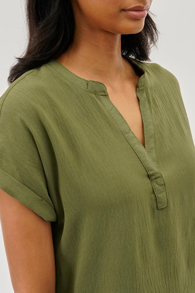 Stylexchange Vintage V-Neck Short Sleeve Blouse - Olive - Image 4