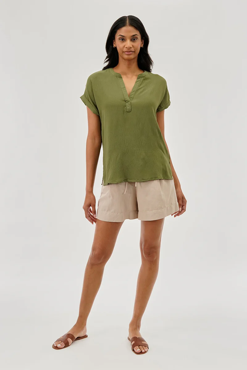Stylexchange Vintage V-Neck Short Sleeve Blouse - Olive - Image 5