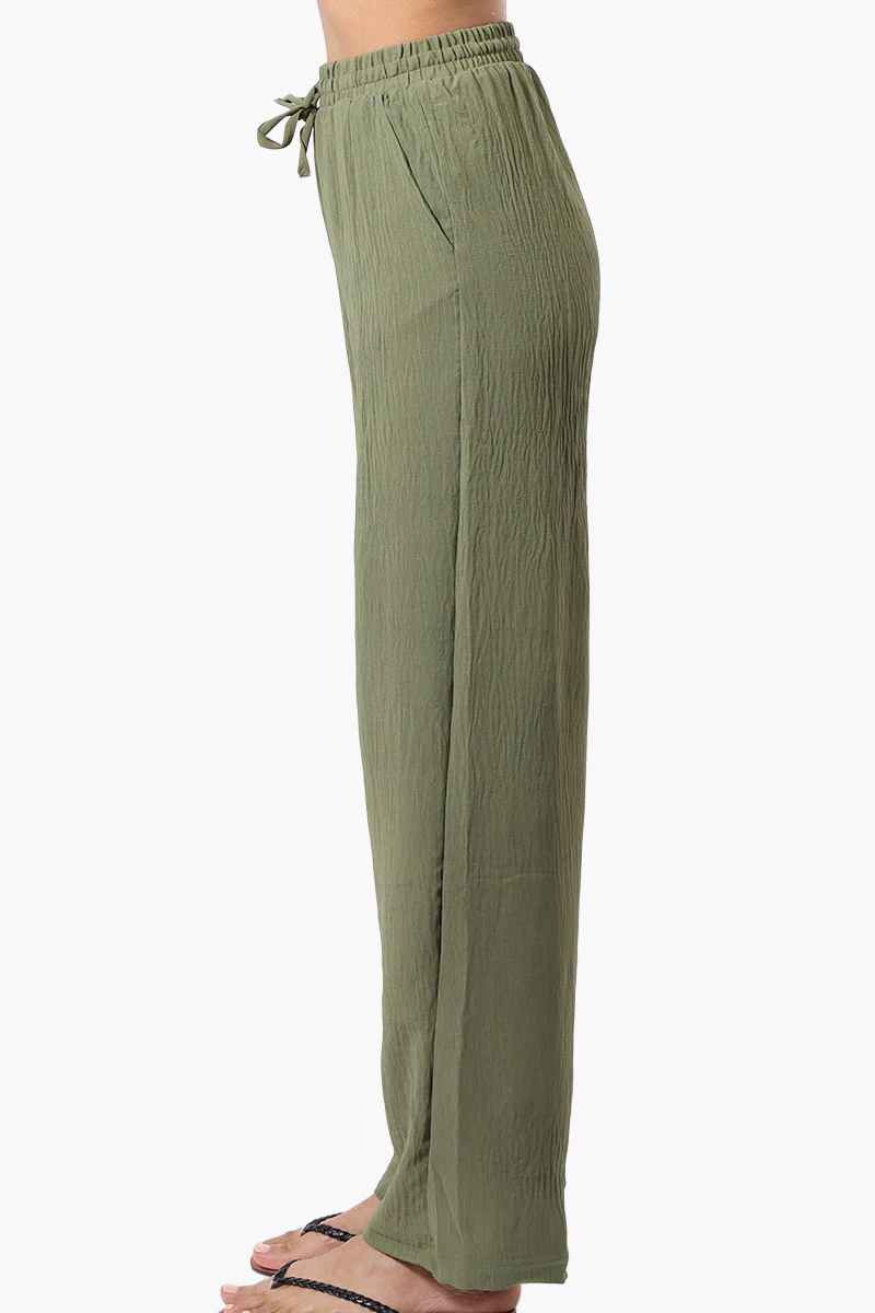 Stylexchange Vintage Solid Tie Waist Palazzo Pants - Olive - Image 2