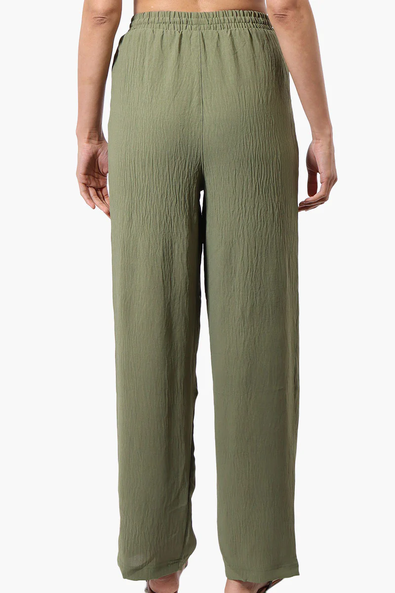 Stylexchange Vintage Solid Tie Waist Palazzo Pants - Olive - Image 3