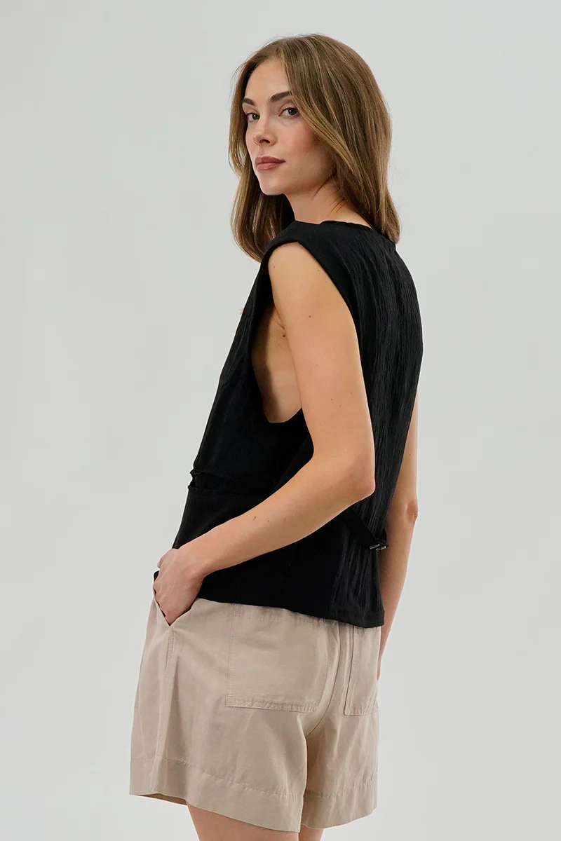 Stylexchange Vintage Button Up Sleeveless Shirt - Black - Image 3