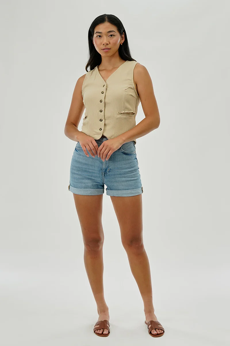 Stylexchange Vintage Button Up Sleeveless Shirt - Beige - Image 5