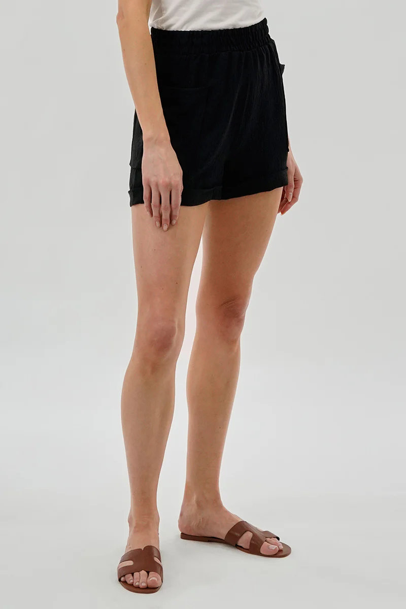 Stylexchange Vintage Textured Elastic Waist Shorts - Black - Image 2