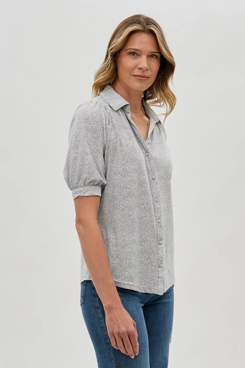 Beechers Brook Patterned Puff Sleeve Button Down Blouse - Grey - Image 2