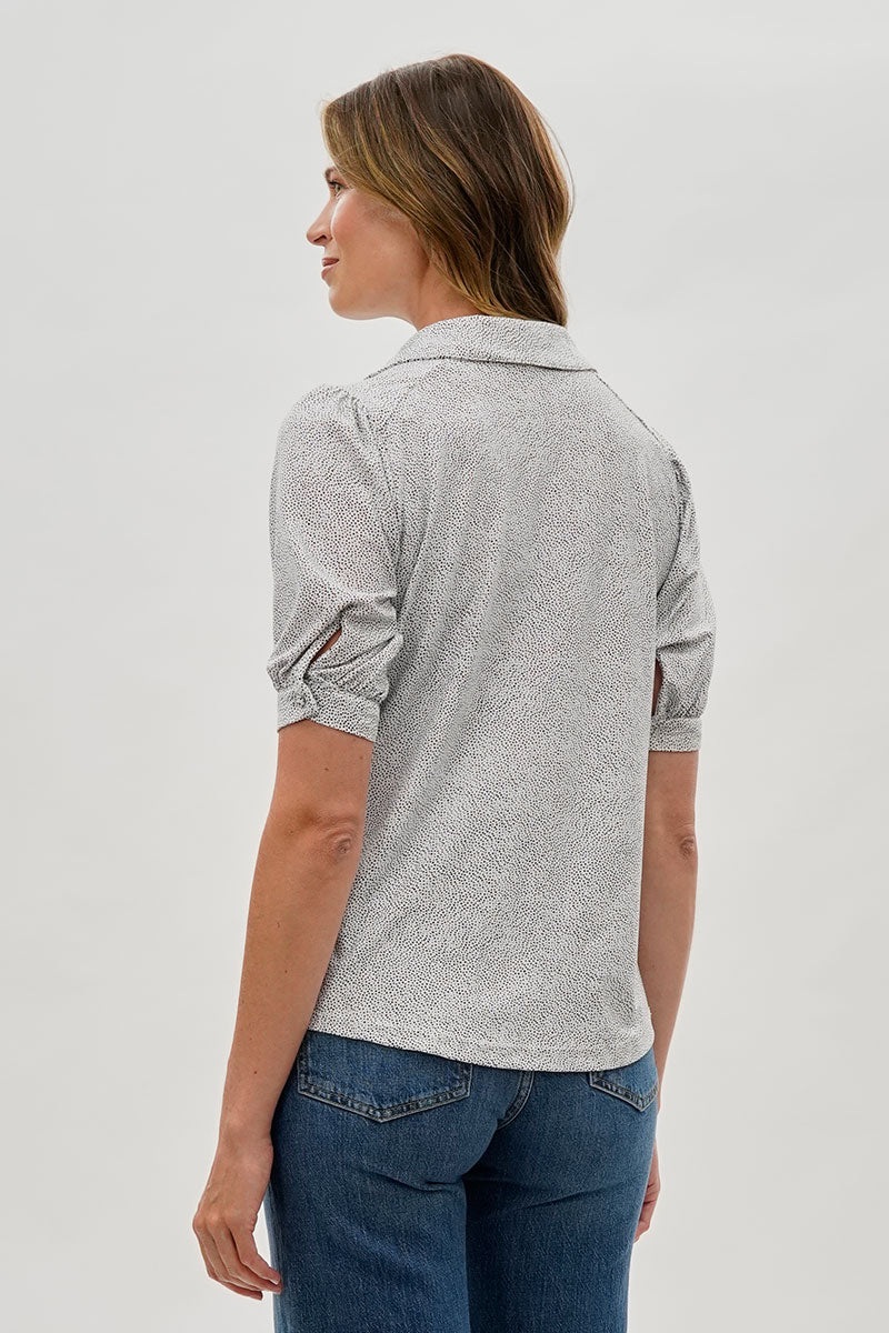 Beechers Brook Patterned Puff Sleeve Button Down Blouse - Grey - Image 3