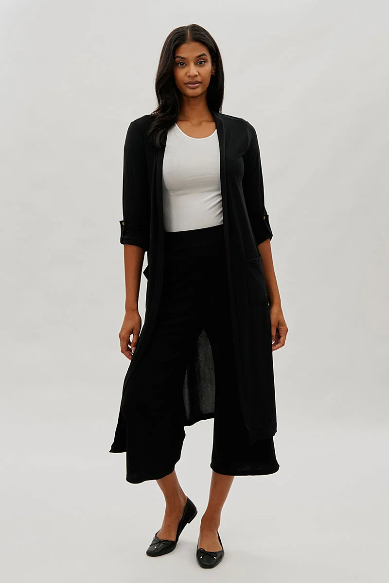 Limite Open Front Lightweight Duster Cardigan - Black - Image 5