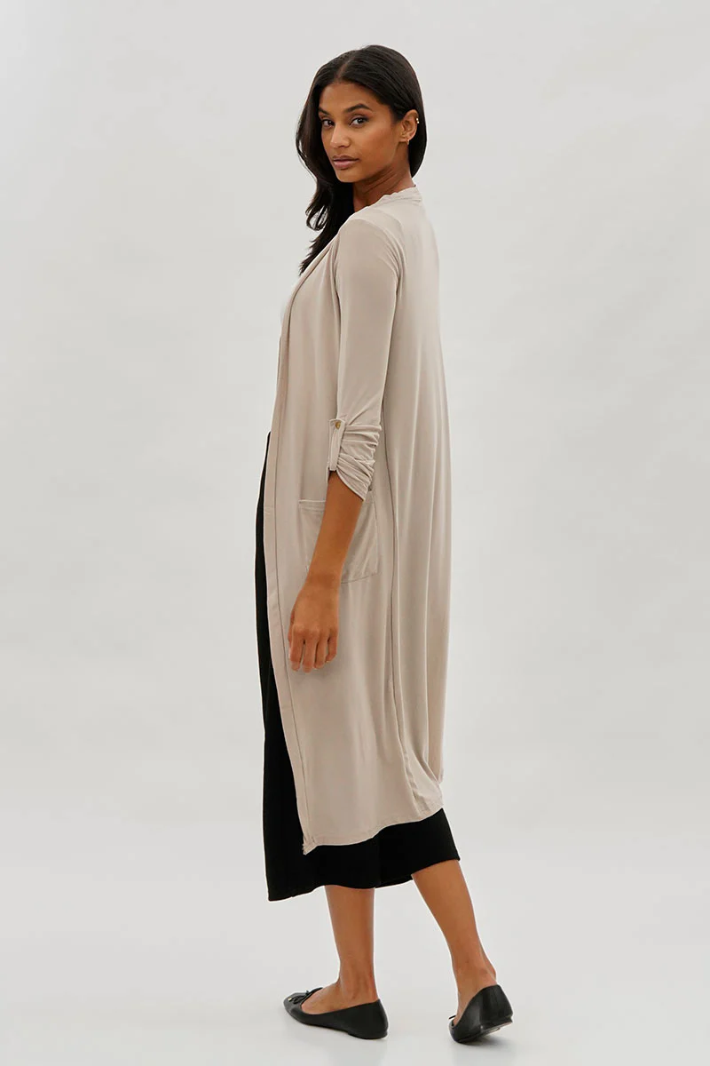 Limite Open Front Lightweight Duster Cardigan - Beige - Image 3