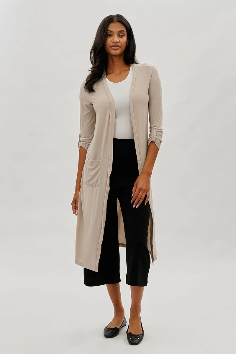 Limite Open Front Lightweight Duster Cardigan - Beige - Image 5