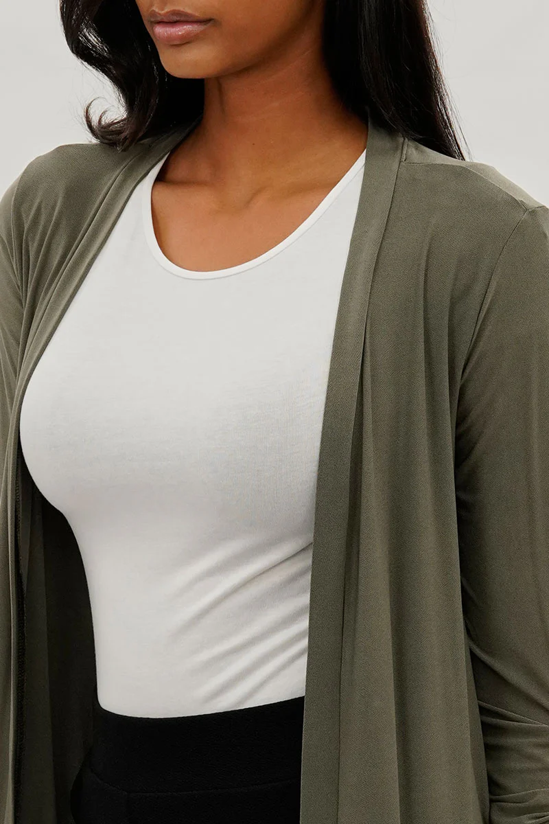 Limite Open Front Lightweight Duster Cardigan - Olive - Image 4