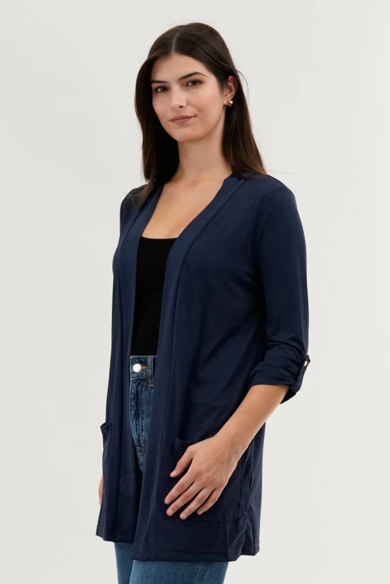 International INC Company Roll Up Sleeve Wrap Cardigan - Navy - Image 2