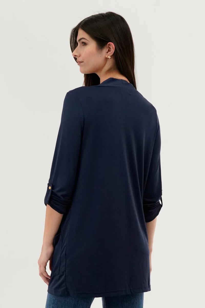 International INC Company Roll Up Sleeve Wrap Cardigan - Navy - Image 3