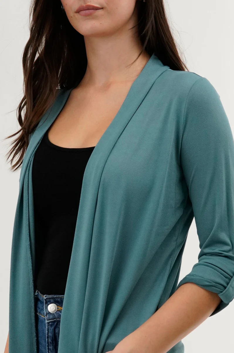 International INC Company Roll Up Sleeve Wrap Cardigan - Teal - Image 4