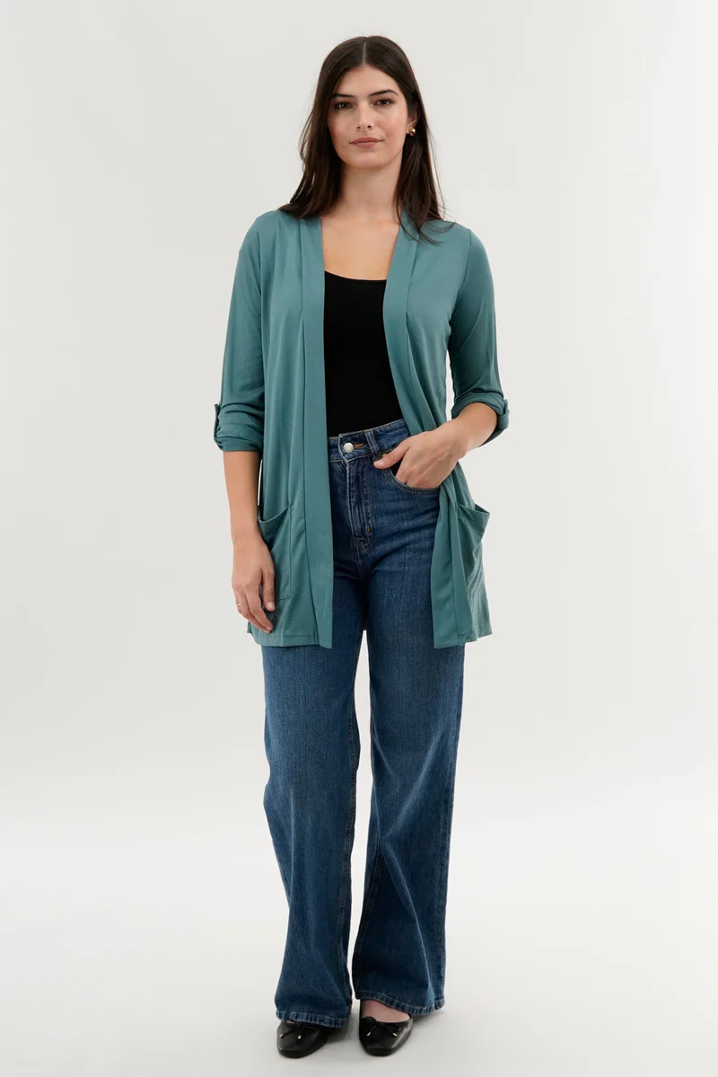 International INC Company Roll Up Sleeve Wrap Cardigan - Teal - Image 5
