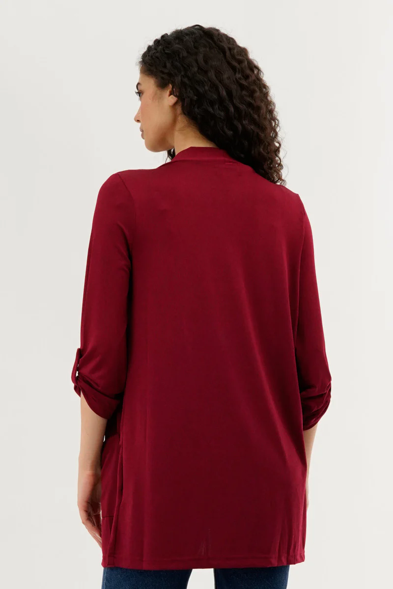 International INC Company Roll Up Sleeve Wrap Cardigan - Burgundy - Image 3