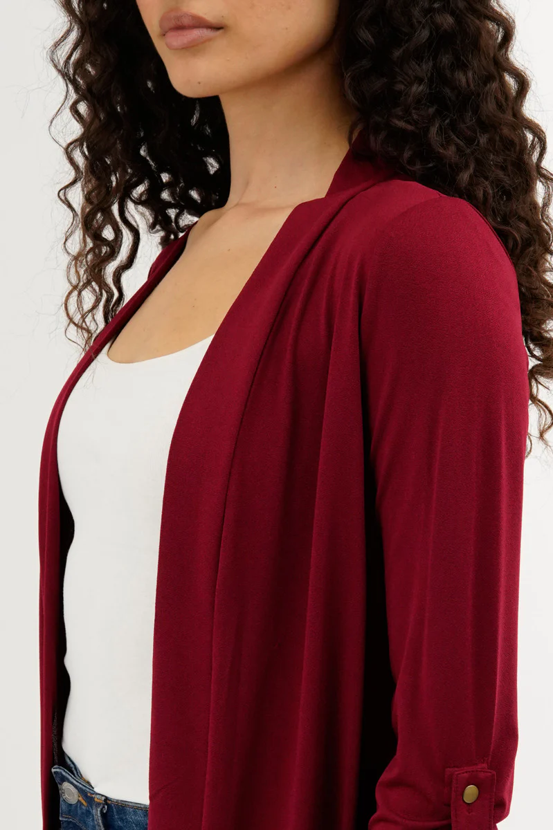 International INC Company Roll Up Sleeve Wrap Cardigan - Burgundy - Image 4