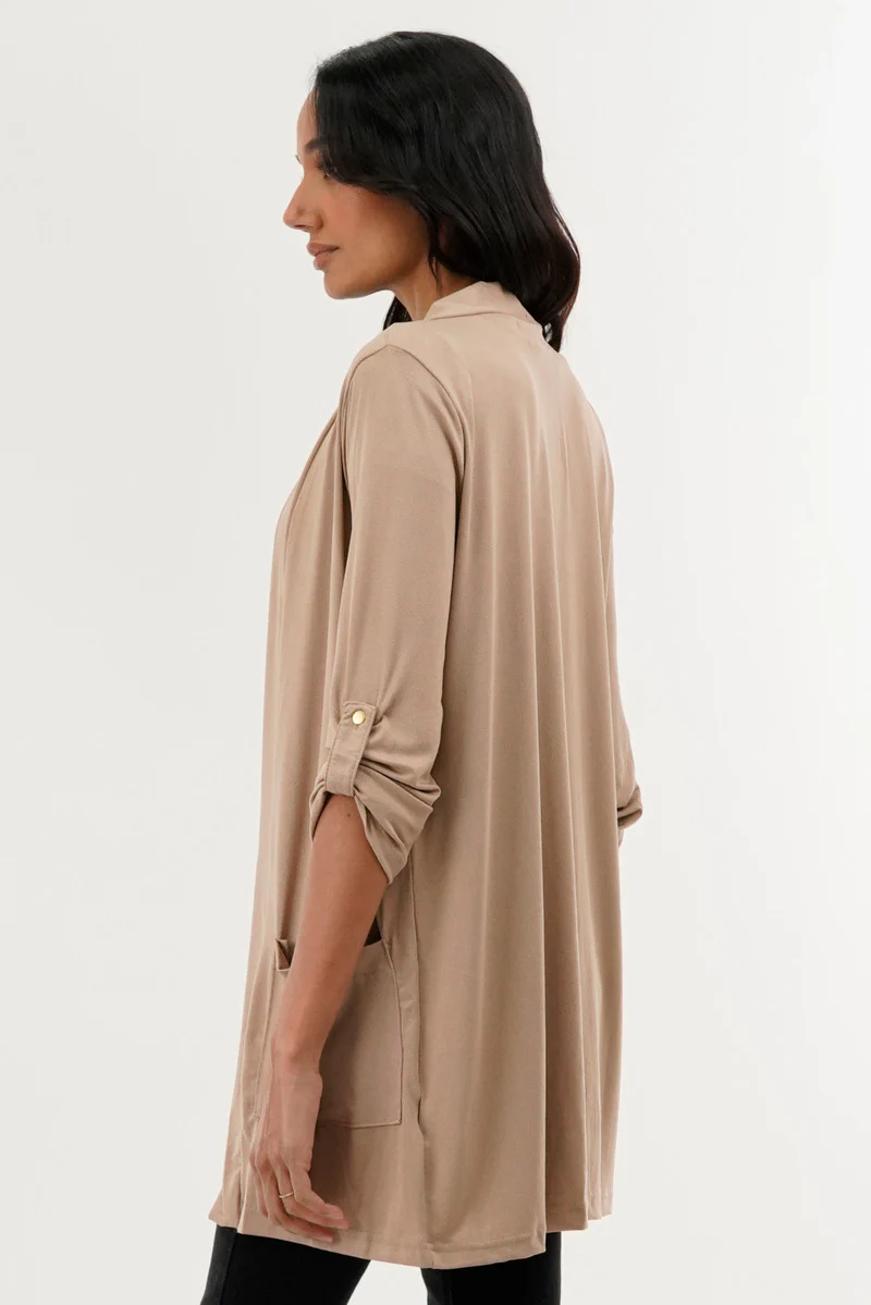 International INC Company Roll Up Sleeve Wrap Cardigan - Beige - Image 3
