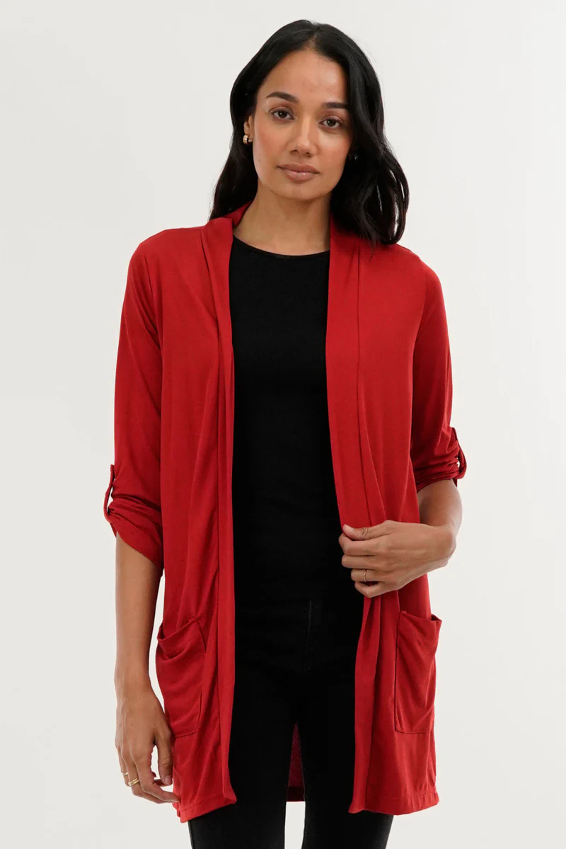 International INC Company Roll Up Sleeve Wrap Cardigan - Red