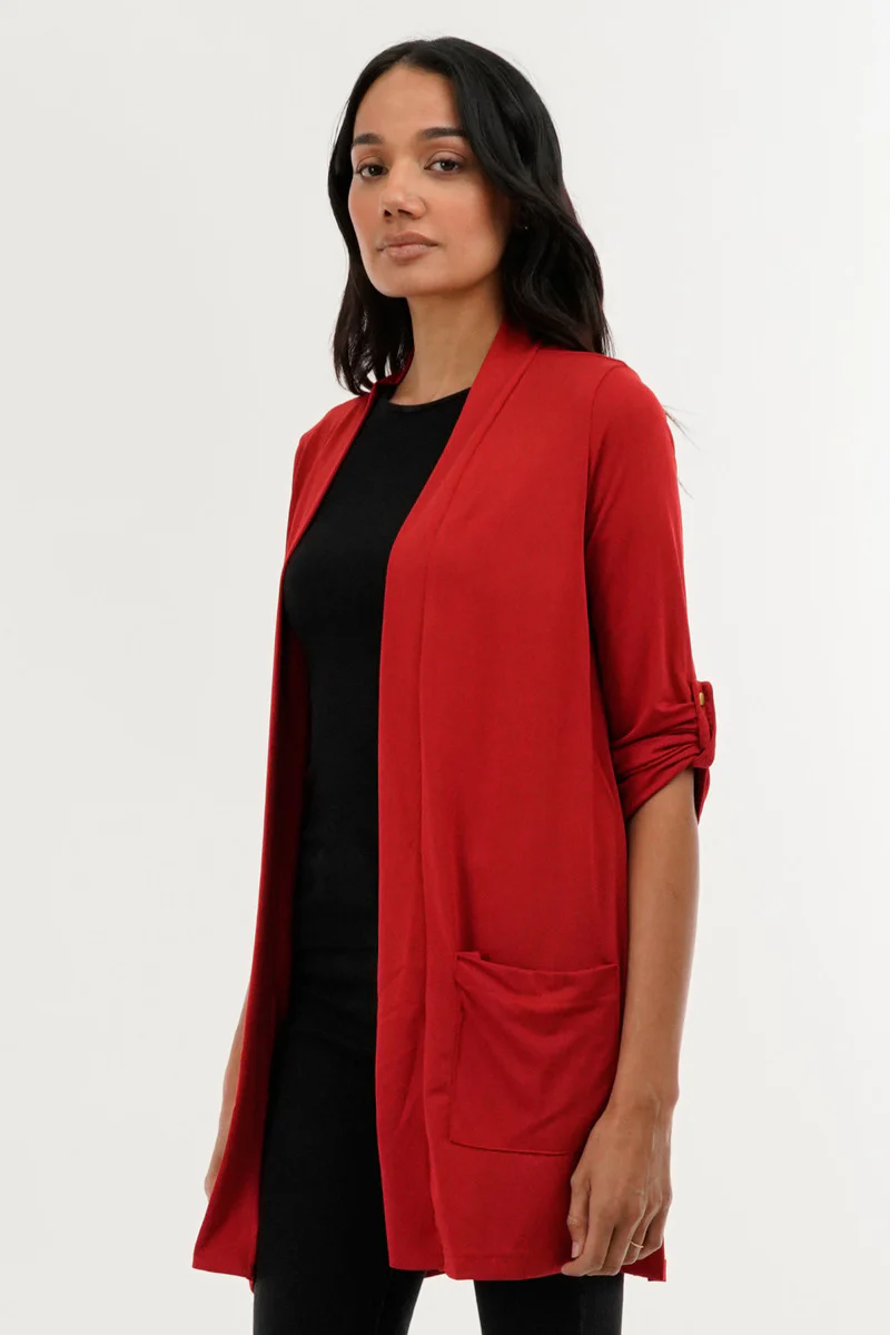 International INC Company Roll Up Sleeve Wrap Cardigan - Red - Image 2