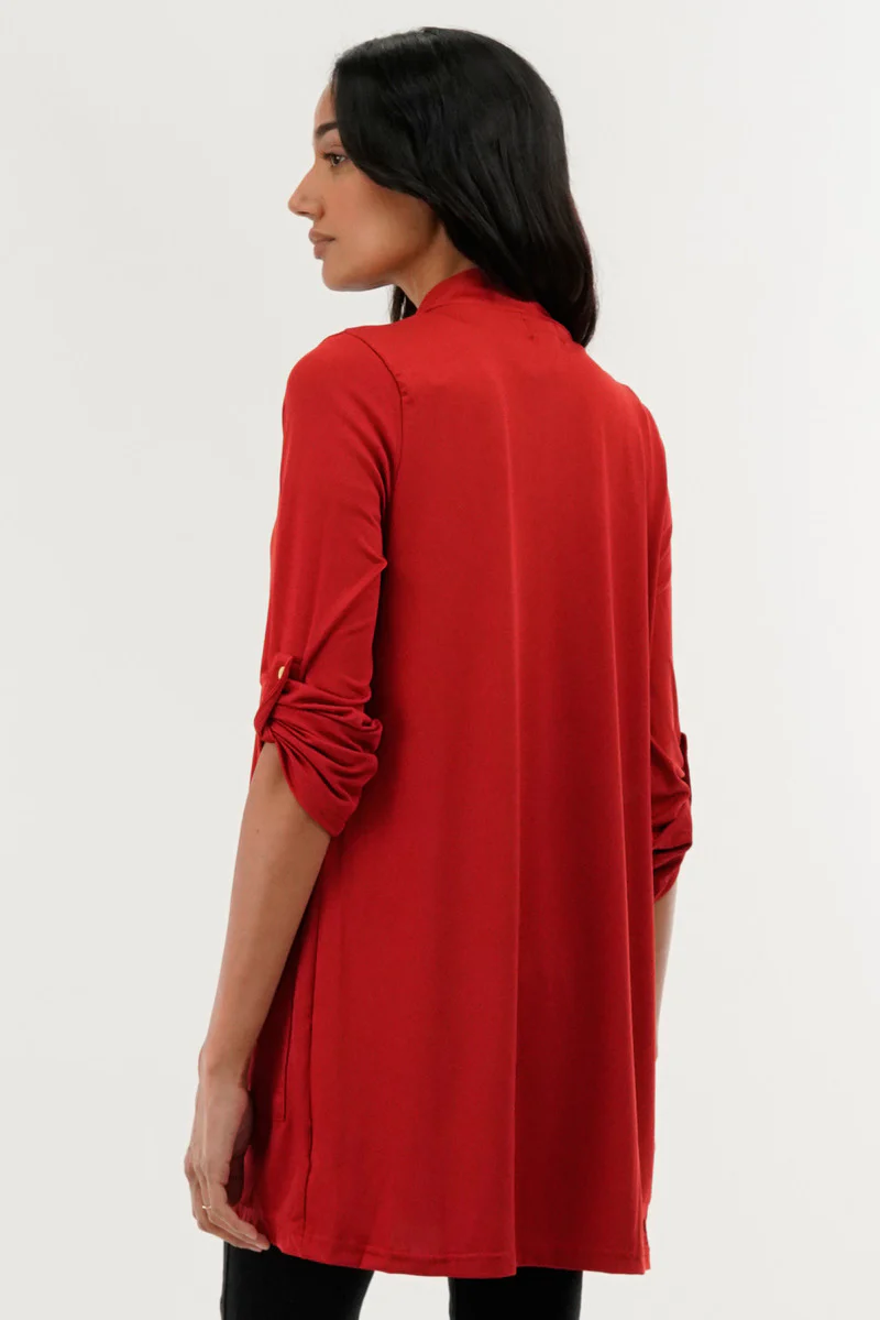 International INC Company Roll Up Sleeve Wrap Cardigan - Red - Image 3