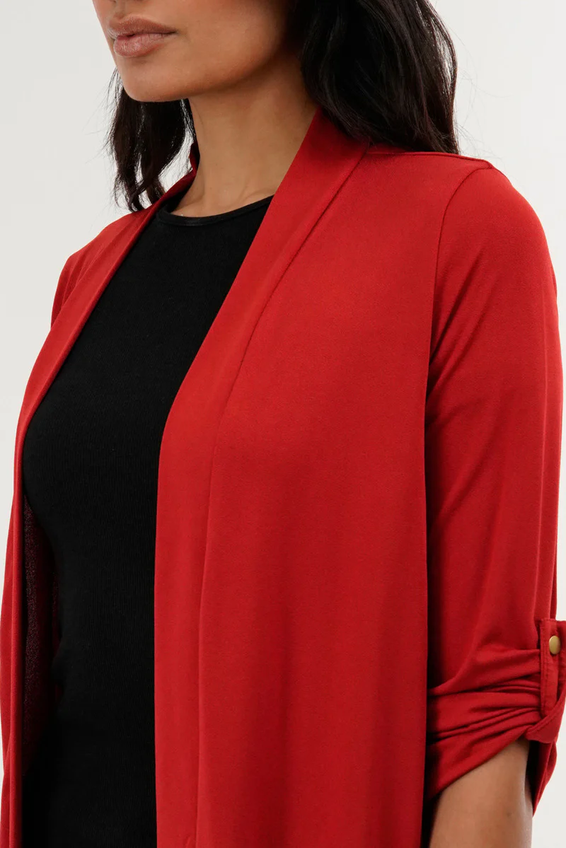 International INC Company Roll Up Sleeve Wrap Cardigan - Red - Image 4