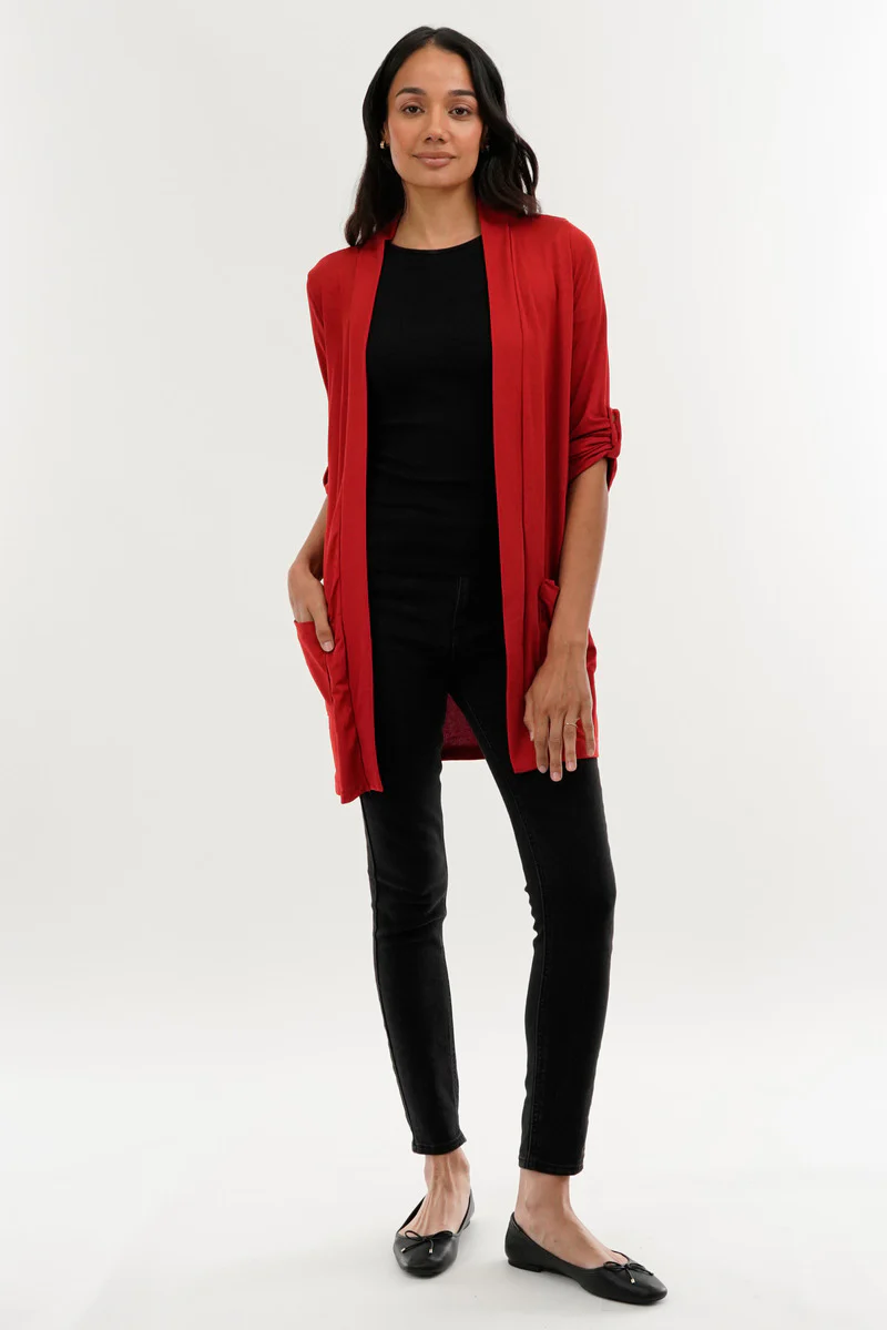 International INC Company Roll Up Sleeve Wrap Cardigan - Red - Image 5