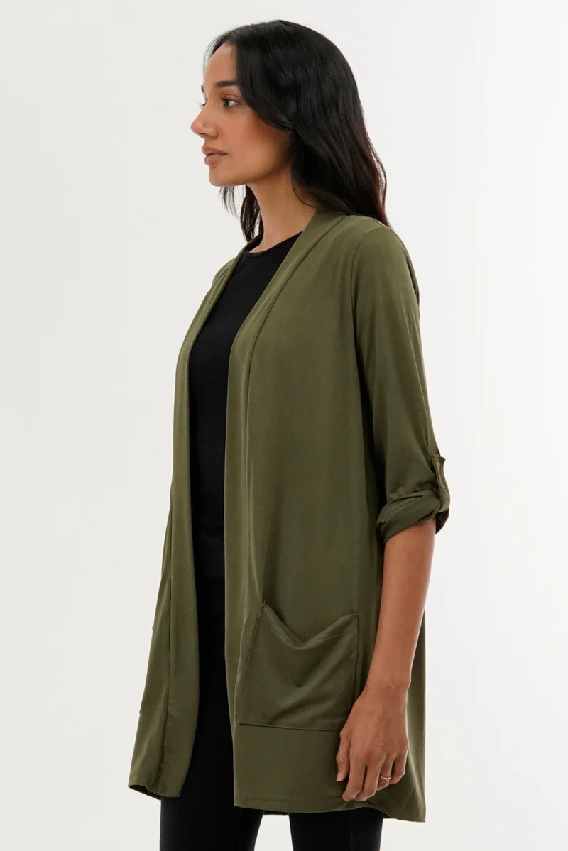 International INC Company Roll Up Sleeve Wrap Cardigan - Olive - Image 2