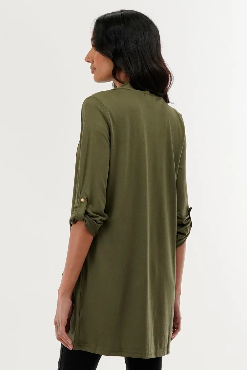 International INC Company Roll Up Sleeve Wrap Cardigan - Olive - Image 3
