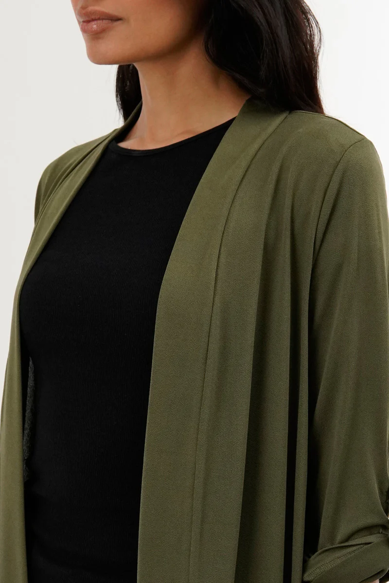 International INC Company Roll Up Sleeve Wrap Cardigan - Olive - Image 4
