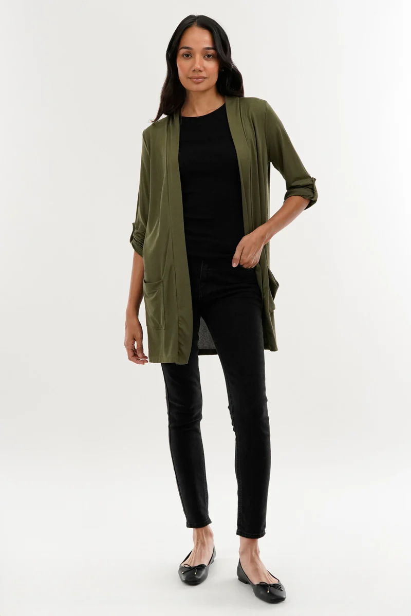 International INC Company Roll Up Sleeve Wrap Cardigan - Olive - Image 5