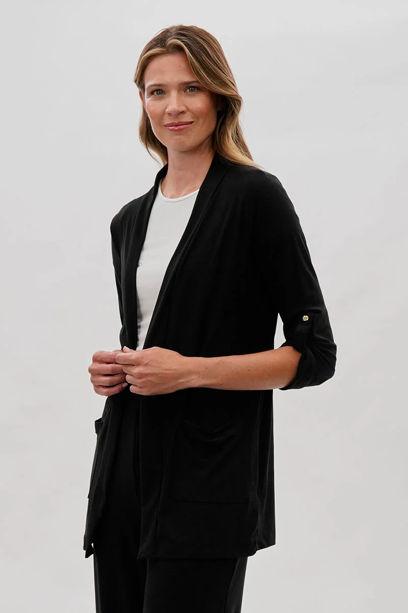 Costa Blanca Open Lightweight Wrap Cardigan - Black - Image 2