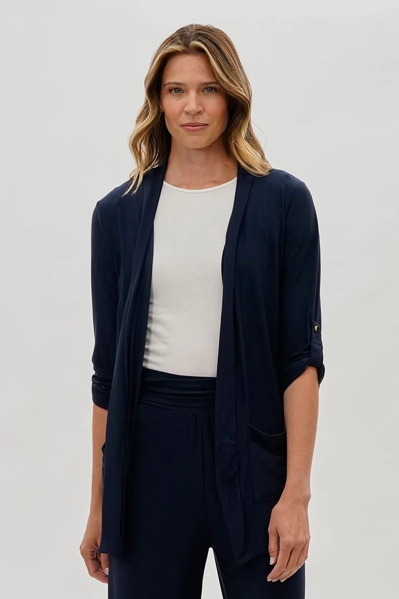 Costa Blanca Open Lightweight Wrap Cardigan - Navy