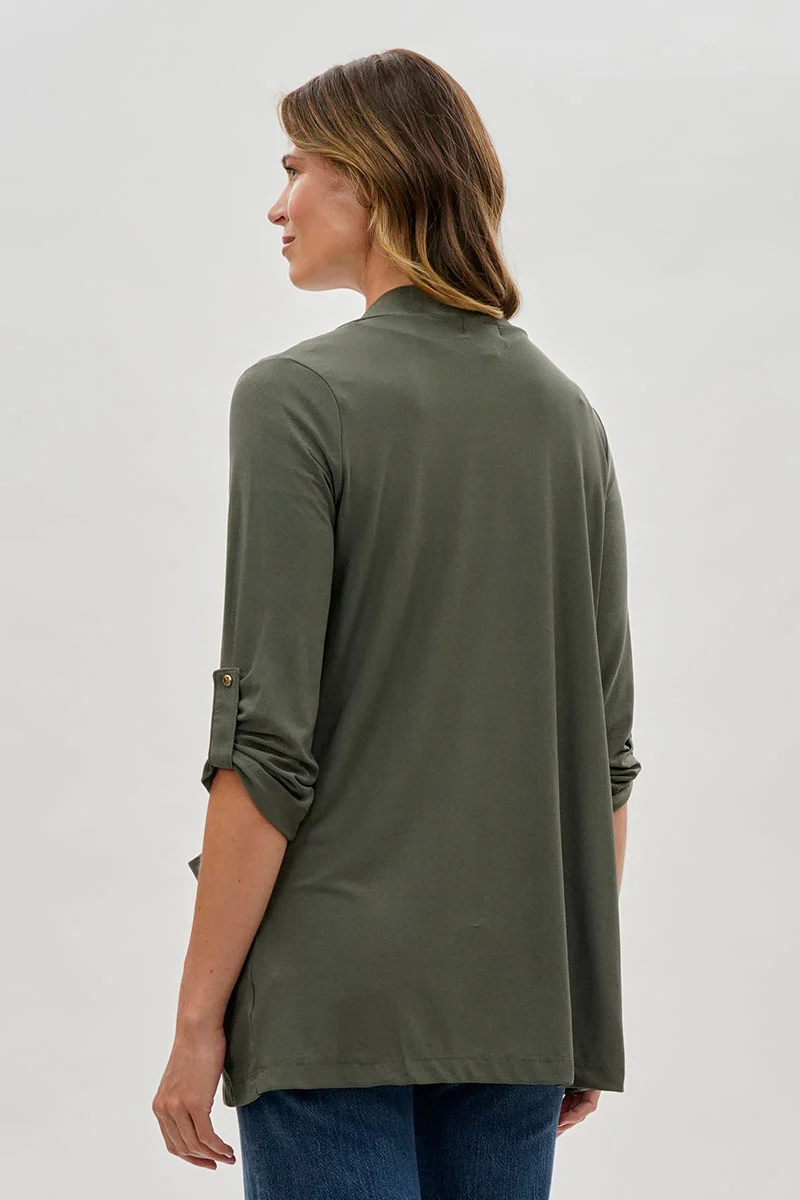 Costa Blanca Open Lightweight Wrap Cardigan - Olive - Image 3