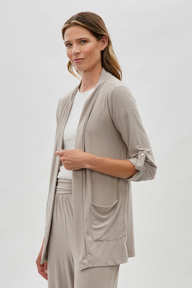 Costa Blanca Open Lightweight Wrap Cardigan - Stone - Image 2
