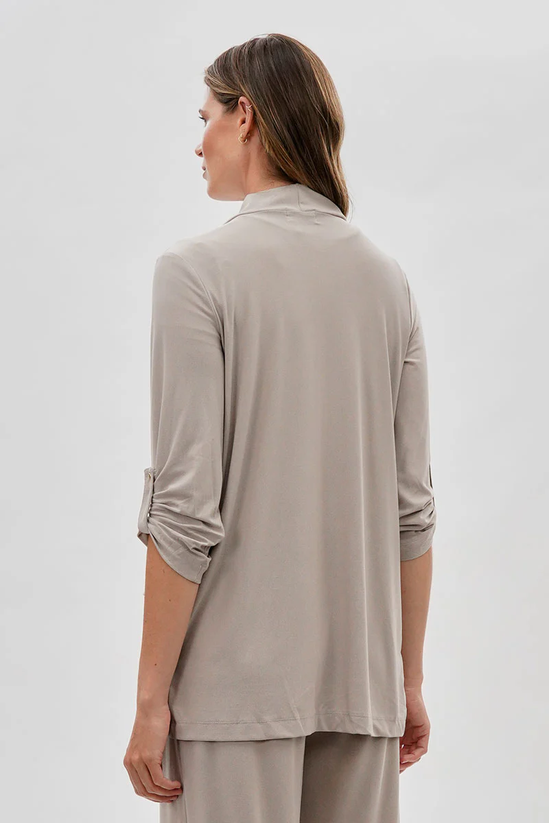 Costa Blanca Open Lightweight Wrap Cardigan - Stone - Image 3