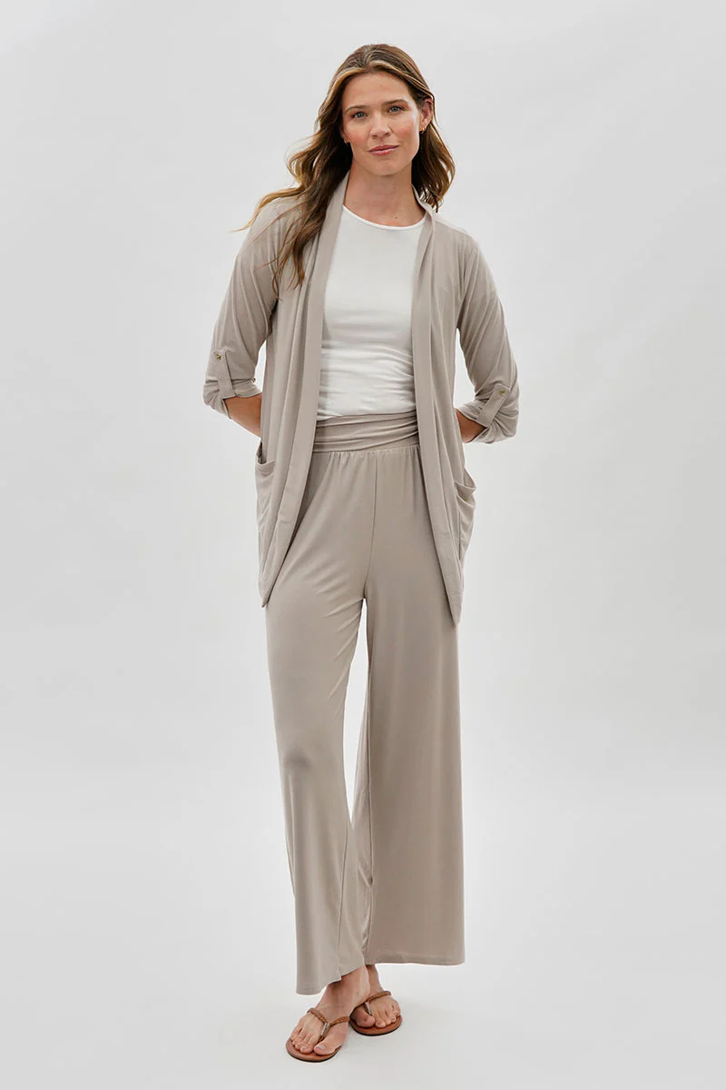 Costa Blanca Open Lightweight Wrap Cardigan - Stone - Image 5