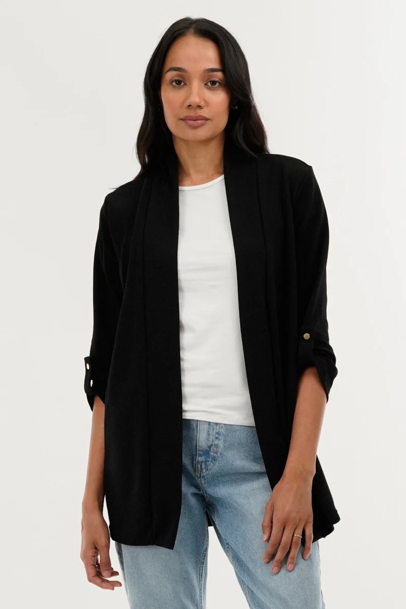 International INC Company Roll Up Sleeve Cardigan - Black