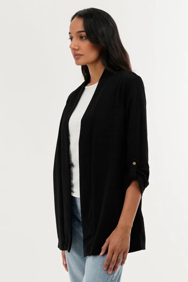 International INC Company Roll Up Sleeve Cardigan - Black - Image 2