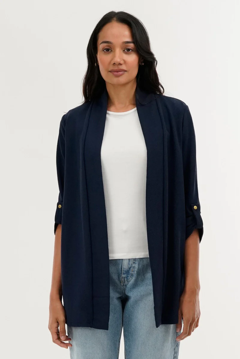 International INC Company Roll Up Sleeve Cardigan - Navy