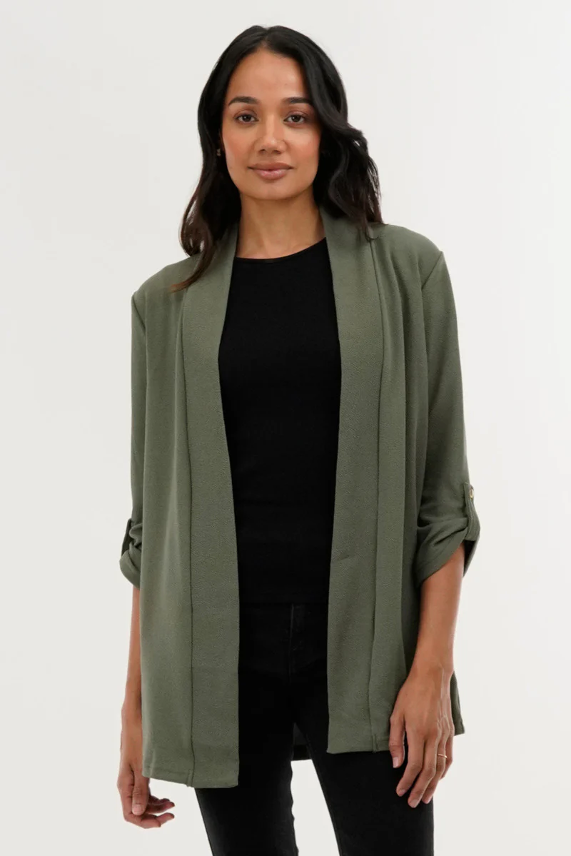 International INC Company Roll Up Sleeve Cardigan - Olive
