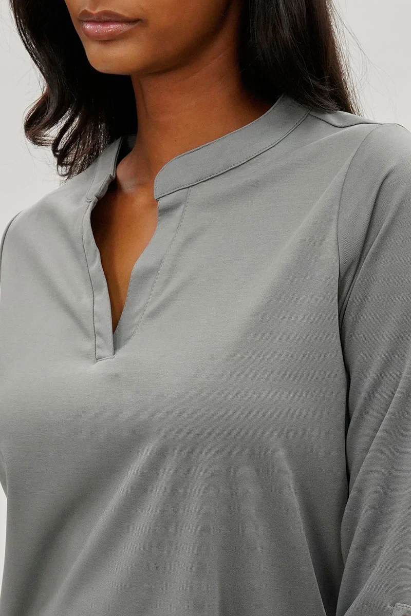 Costa Blanca Split Neck Roll Up Sleeve Blouse - Grey - Image 4
