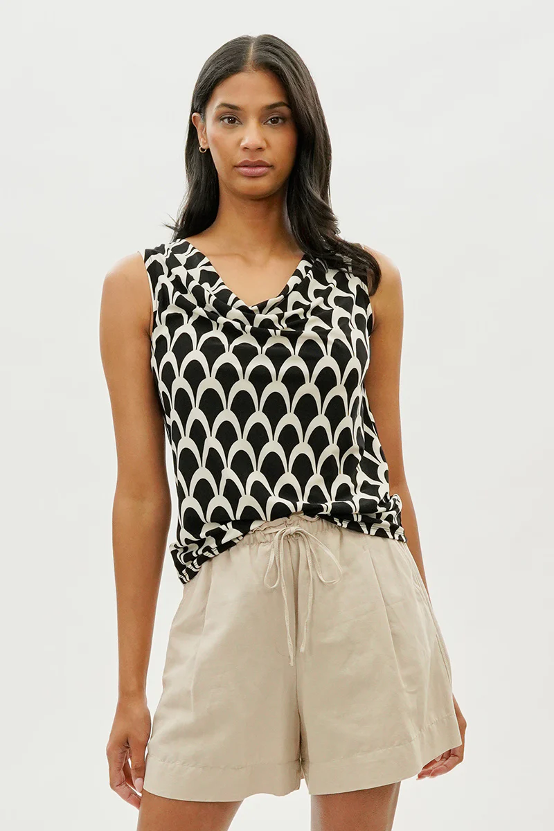 Beechers Brook Patterned Cowl Neck Tank Top - Black