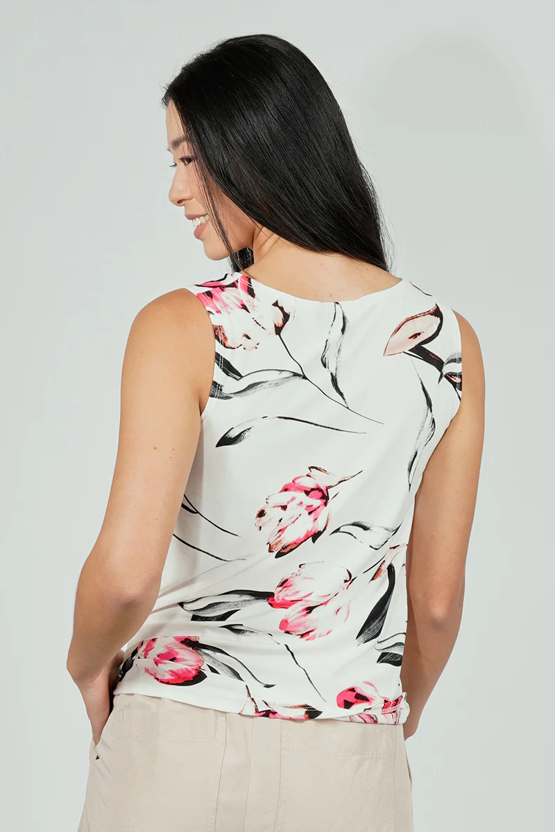 Beechers Brook Floral Cowl Neck Tank Top - White - Image 3