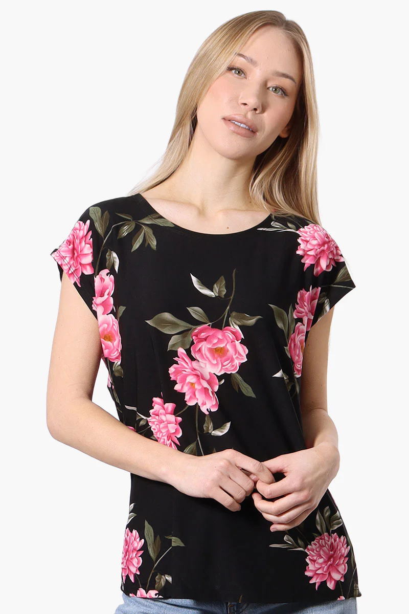 Beechers Brook Floral Cap Sleeve Tee - Black