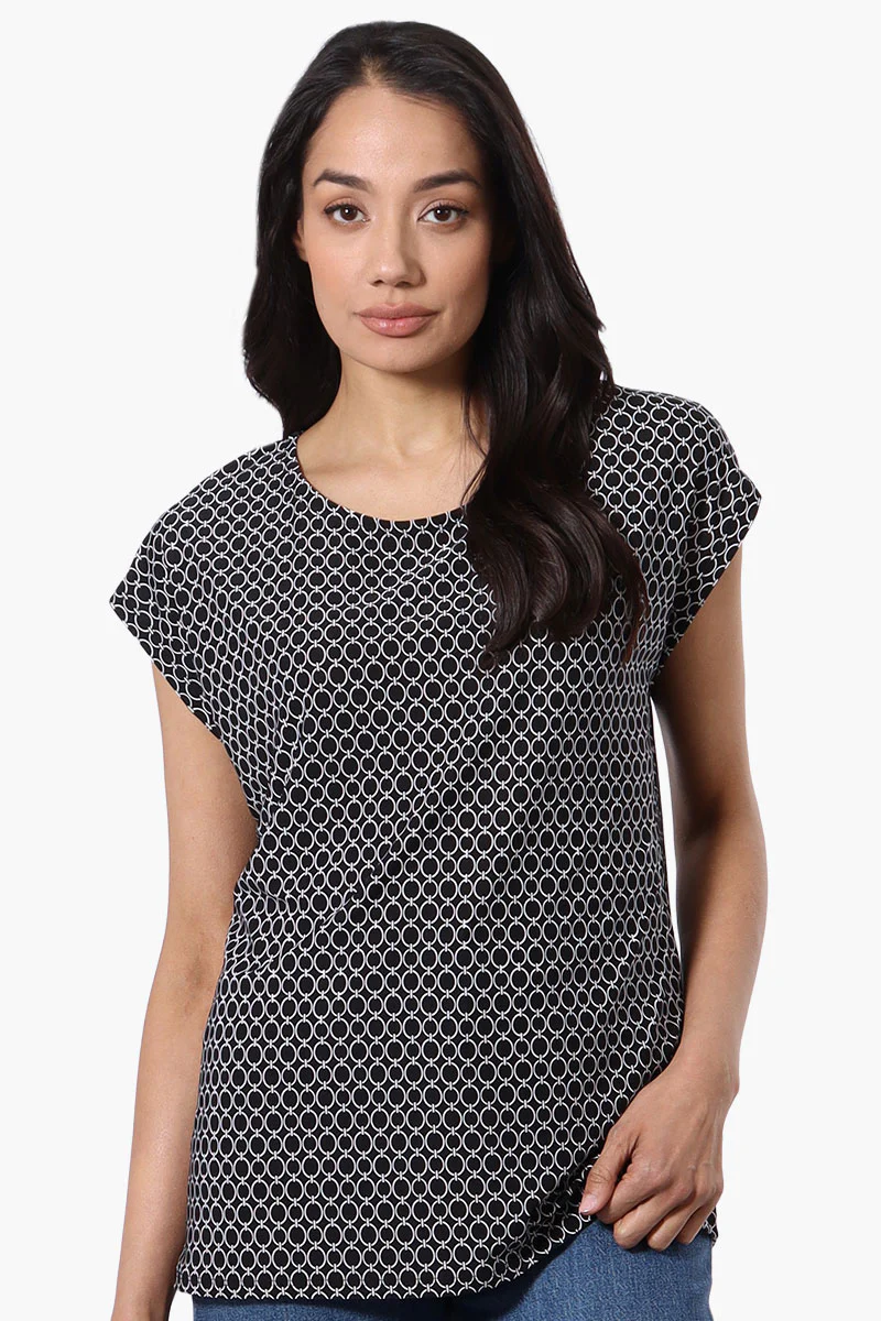Beechers Brook Patterned Cap Sleeve Tee - Black